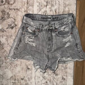 American Eagle Outfitters Grey Distressed High-Waist Denim Shorts